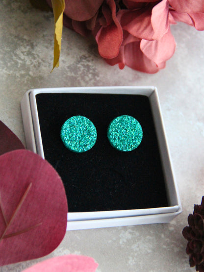 Turkoosi glitter -nappikorvakorut