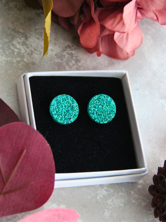 Turkoosi glitter -nappikorvakorut