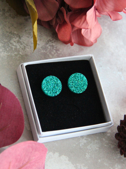 Turkoosi glitter -nappikorvakorut